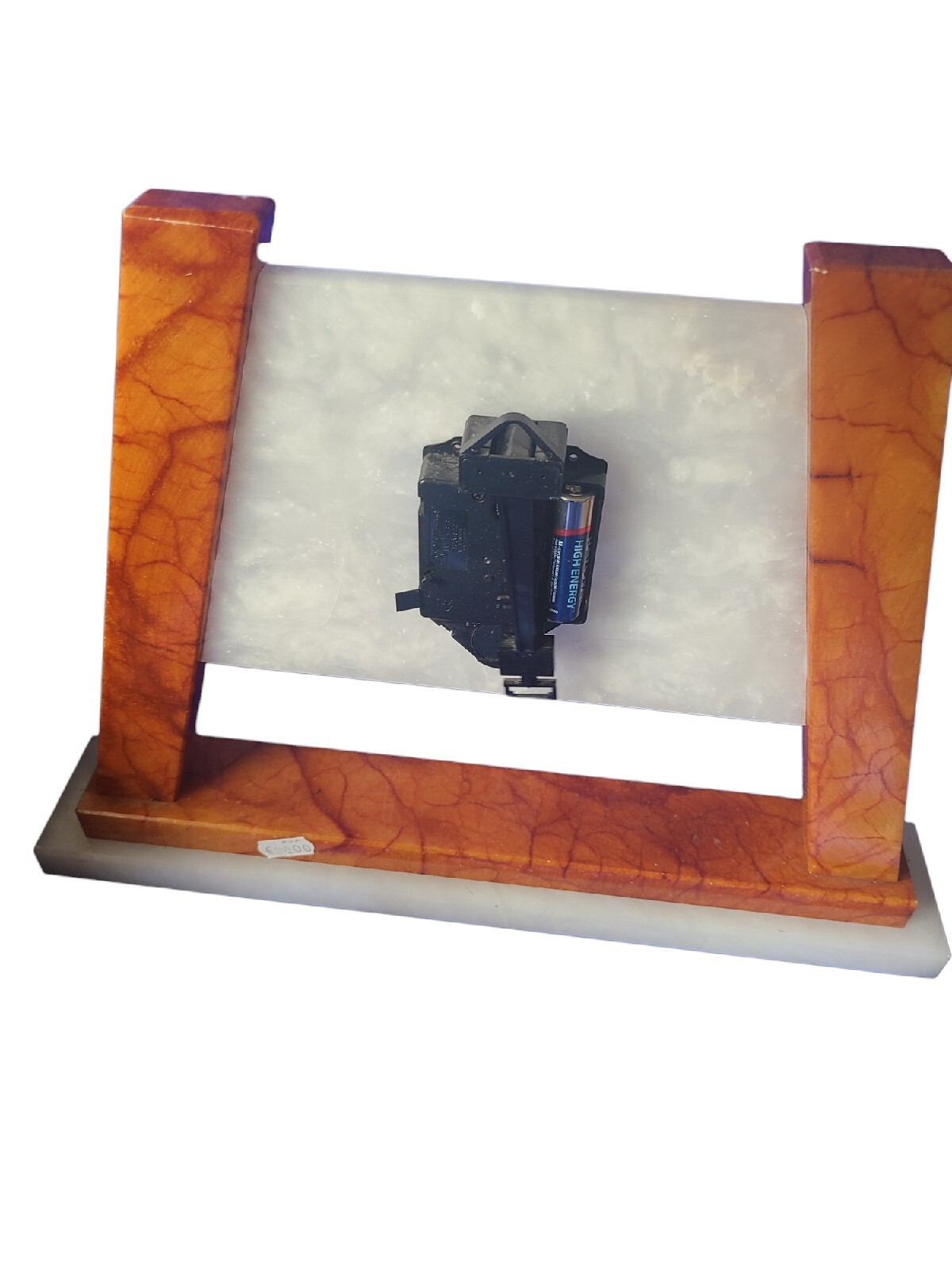 VIntage White And Brown Marble Mantle Clock MCM Pyramid Mid Century