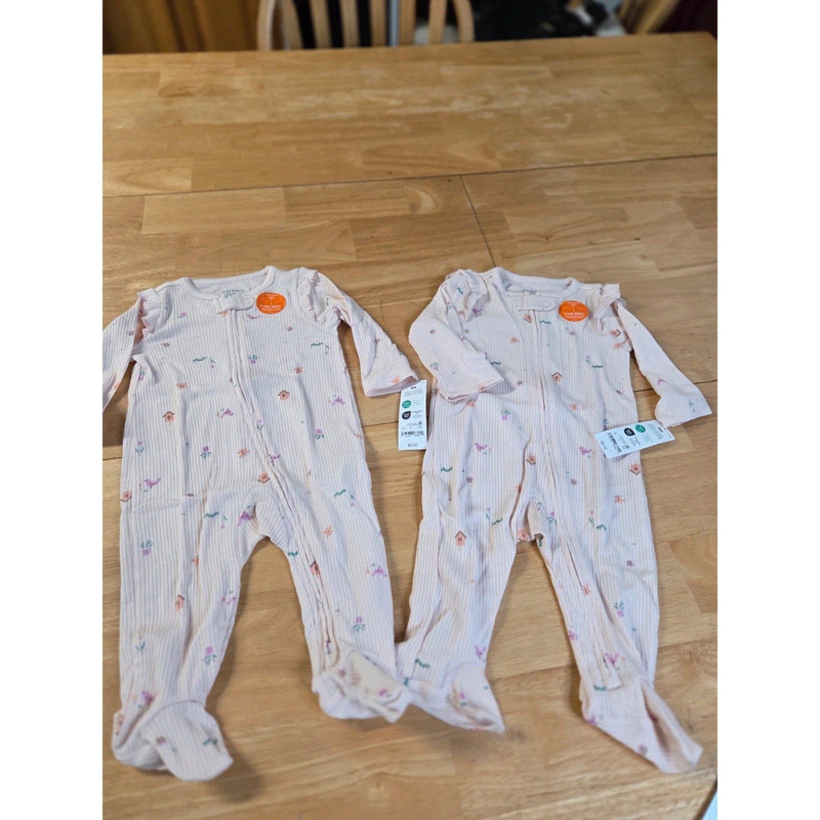 Carter's Baby Girls 6M Ribbed Footed Sleepers Floral Birdhouse 2-Way Zip NWT Set