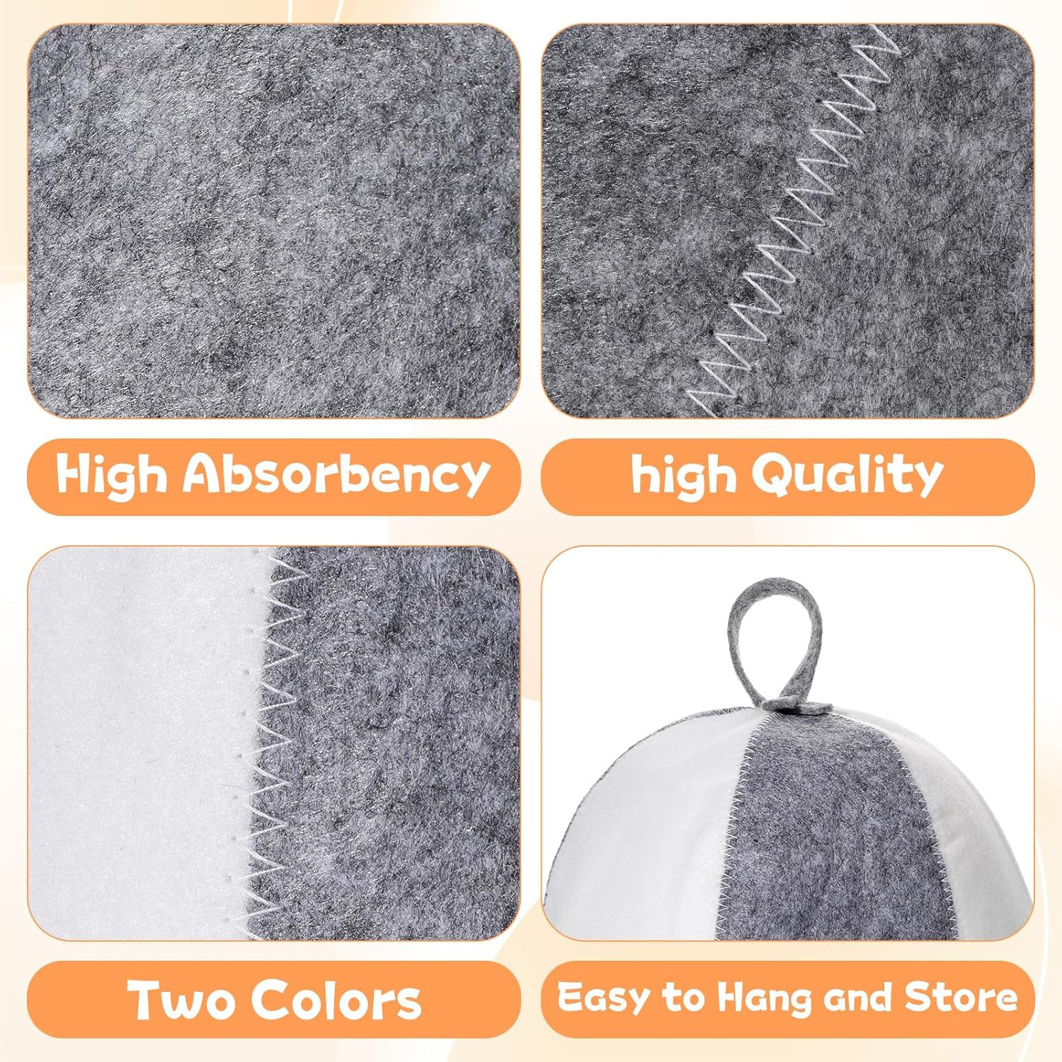 2PCS Wool Sauna Hats Banya Caps Unisex Steam Room White Grey