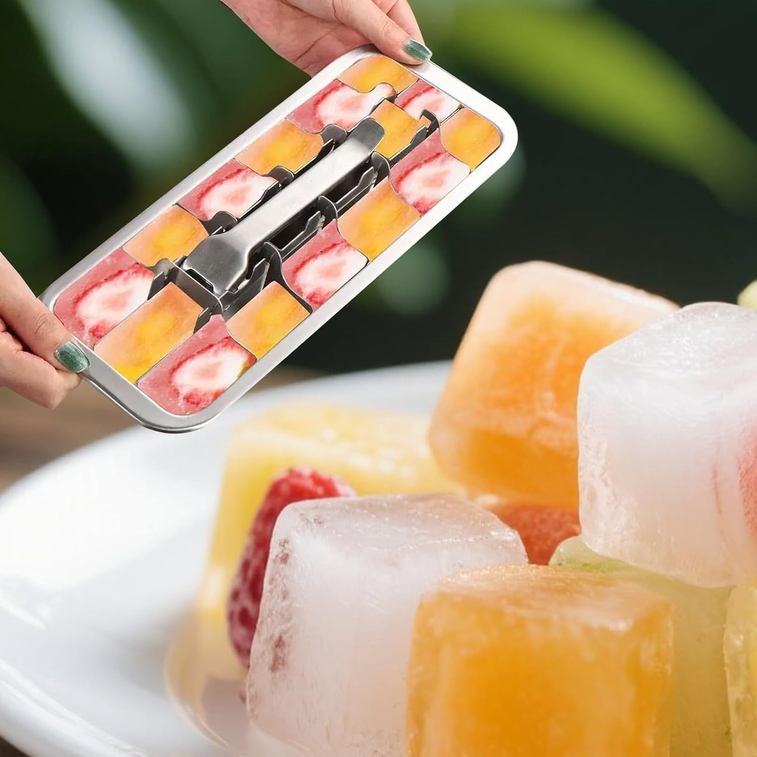 Metal Ice Cube Tray 18 Slots Stainless Steel Easy Release Handle Dishwasher Safe