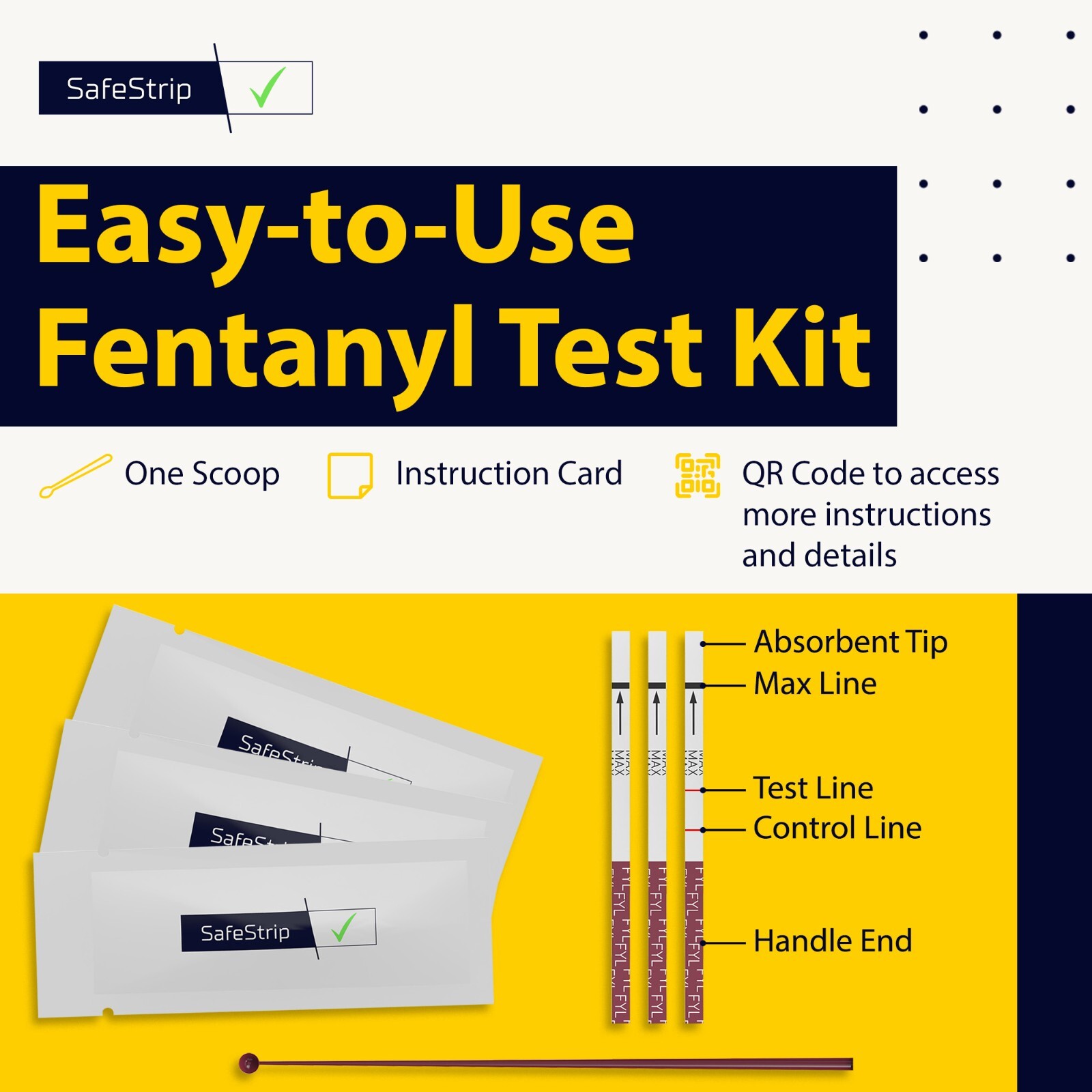 SafeStrip Fentanyl Home Drug Testing Strips - 2 Pack with Scoop - Powder/Liquid