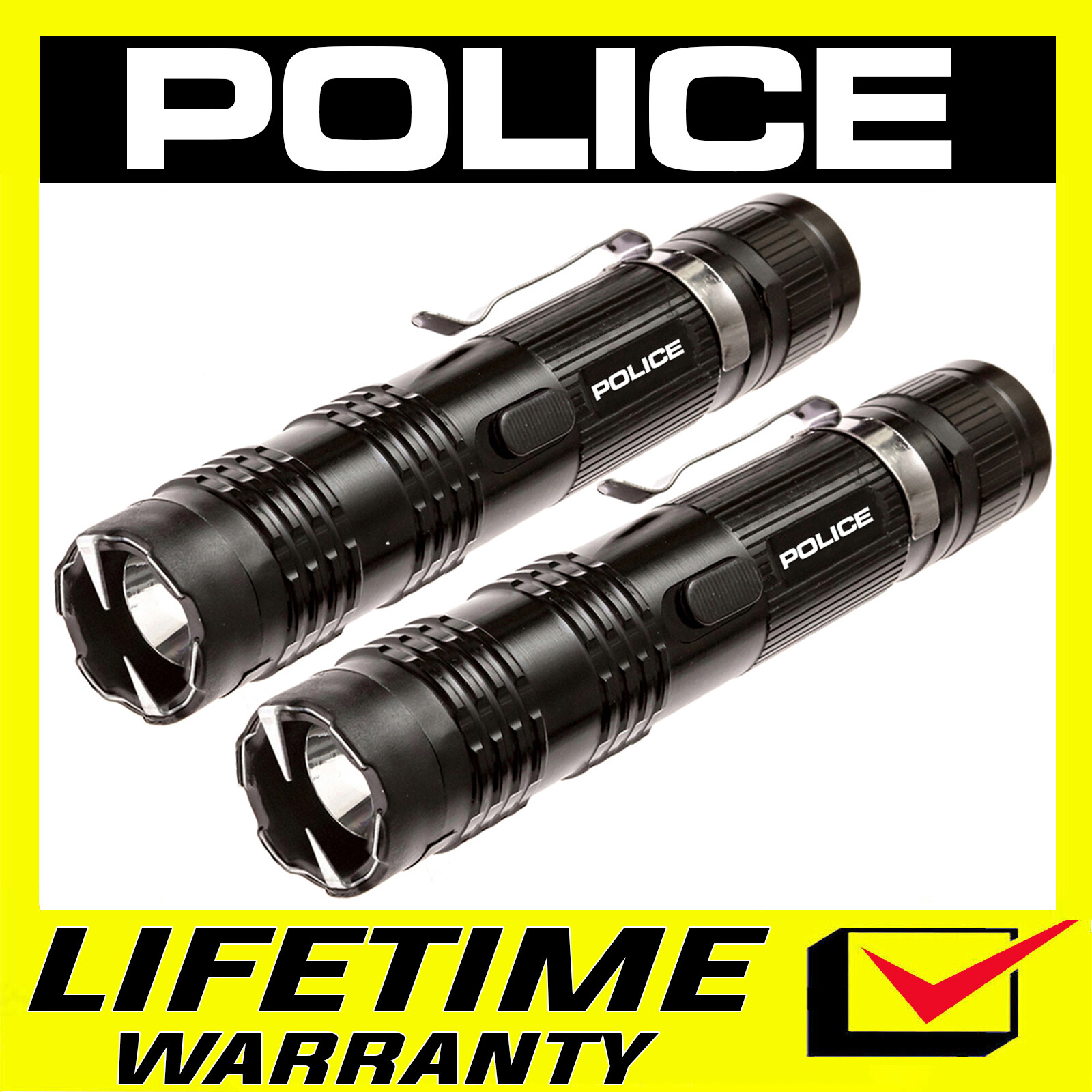 (2) POLICE BLACK M12 Heavy Duty Metal Stun Gun Self Defense Wholesale Lot