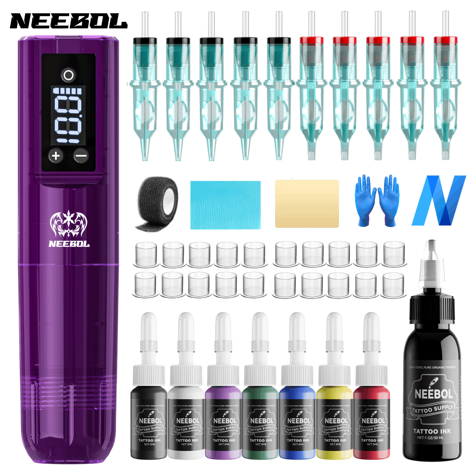 Complete Tattoo Pen Kit Wireless Tattoo MachineGun with Needle Ink Tattoo Supply