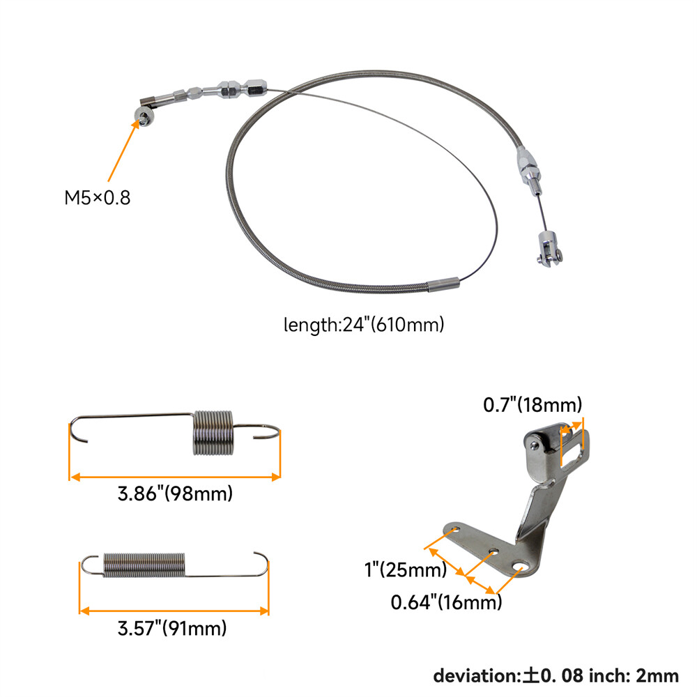 Floor Mount Gas Pedal + 24" SS Throttle Cable & Bracket Spring Set Street Rod