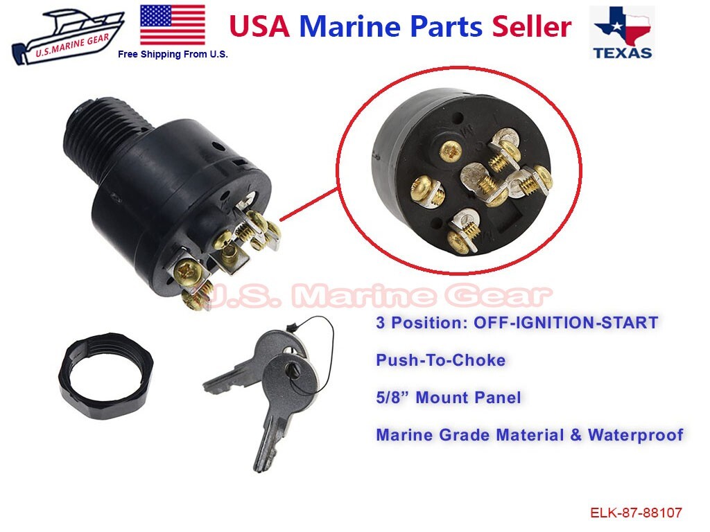 Boat Ignition Key Switch Push to Choke Mercury Outboard Off-On-Start 6 Terminals