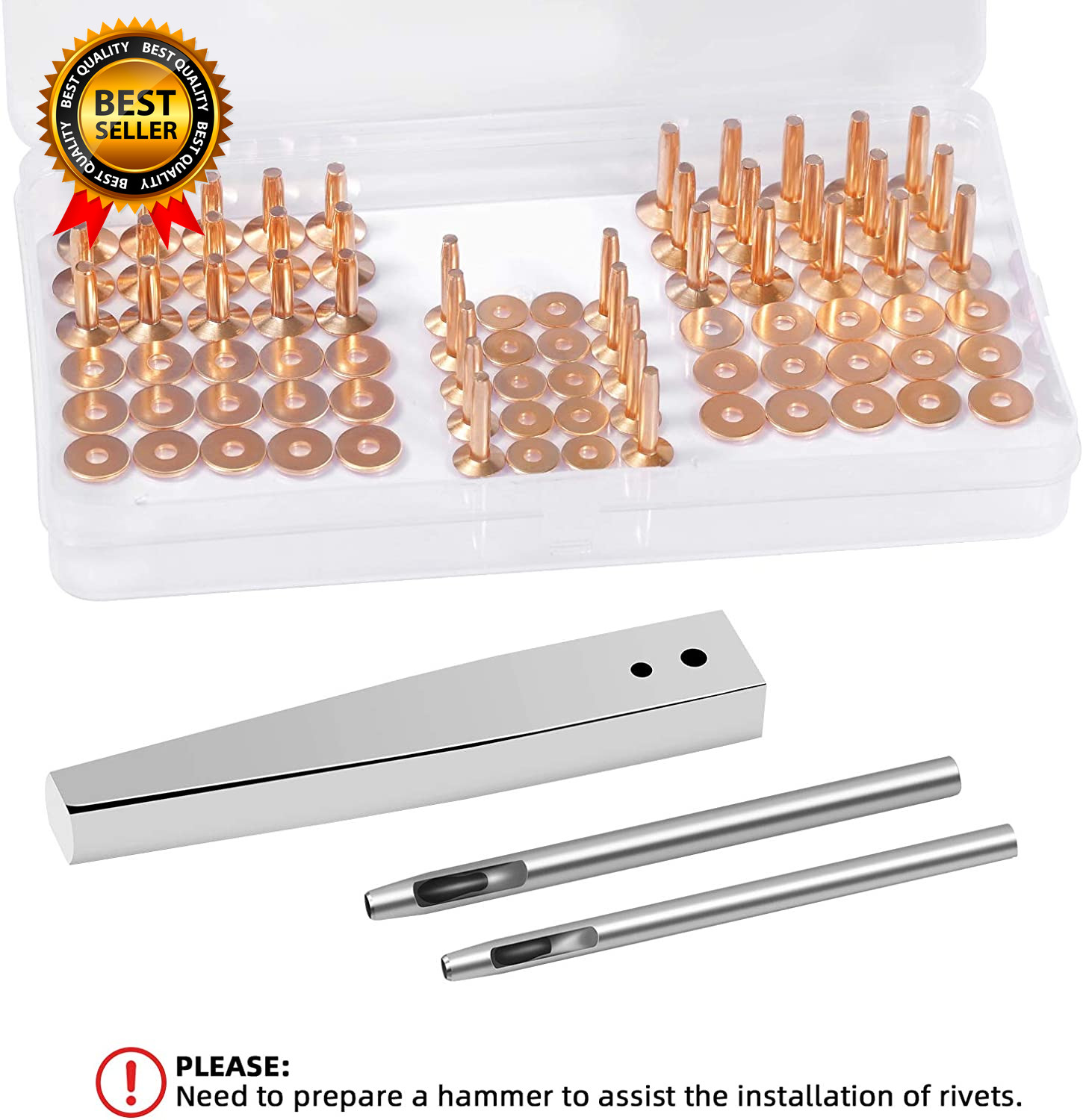 84Pcs Copper Rivets and Burrs #9 and #12 Burrs Setter Leather Rivets Fastener