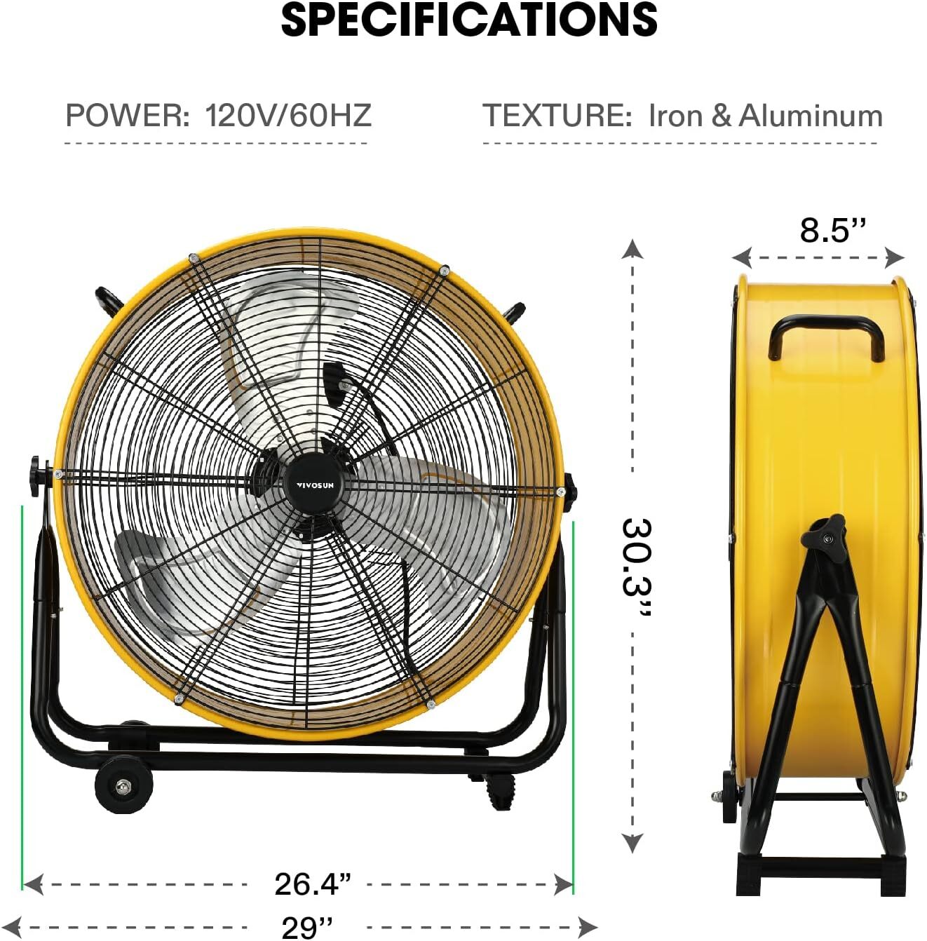 VIVOSUN 24" High Velocity Tilt Drum Fan 3 Speed 8540CFM for Industrial Floor Fan