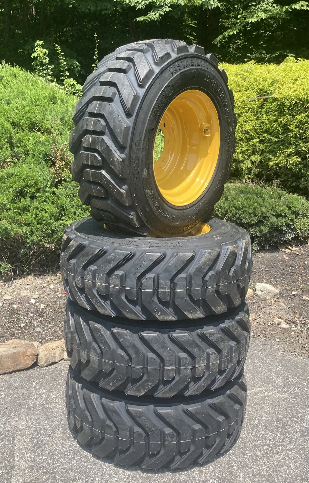 1 or 4-HD 12-16.5 SKS-8 Skid Steer Tires/Rims for John Deere 320,325,326,328,332