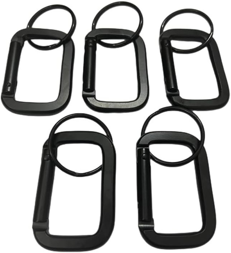 6 Pack Rectangle Carabiner with Black Key Rings Carabiner Clips D Ring Spring Sn