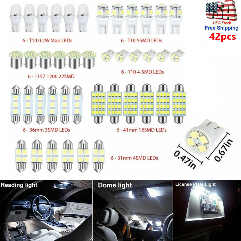 Car Interior Combo LED Map Dome Door Trunk License Plate Light Bulbs White 42PCS