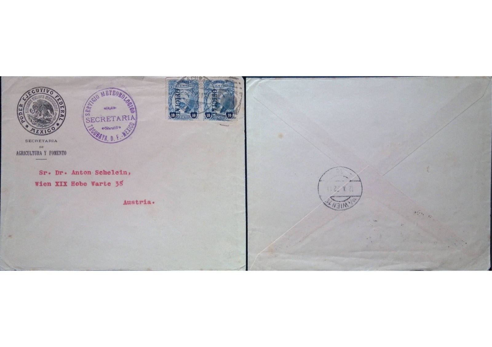 O) 1921 MEXICO, TACUBAYA,  REGULAR ISSUE, F. I  MADERO 10c OFICIAL OVERPRINTED,