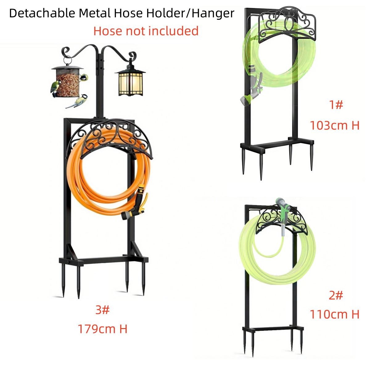3 Types — 41.5" Detachable Metal Garden Hose Holder Hanger Freestanding 4 Spikes
