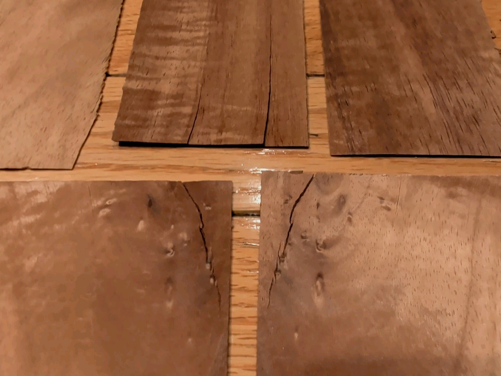 8 pieces Koa wood veneer 2" x 6" & 3" raw some 1/42" + 9 more pieces cracks