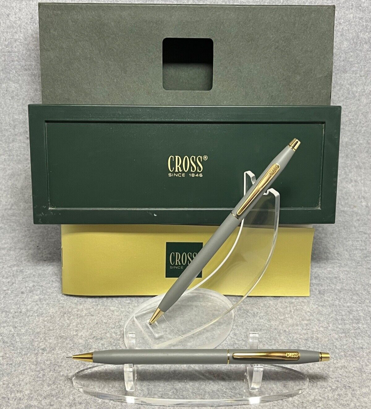 RARE Cross Matte Gray & 23K Gold Trim Pen & 0.5mm Pencil, Box, Manual 230105
