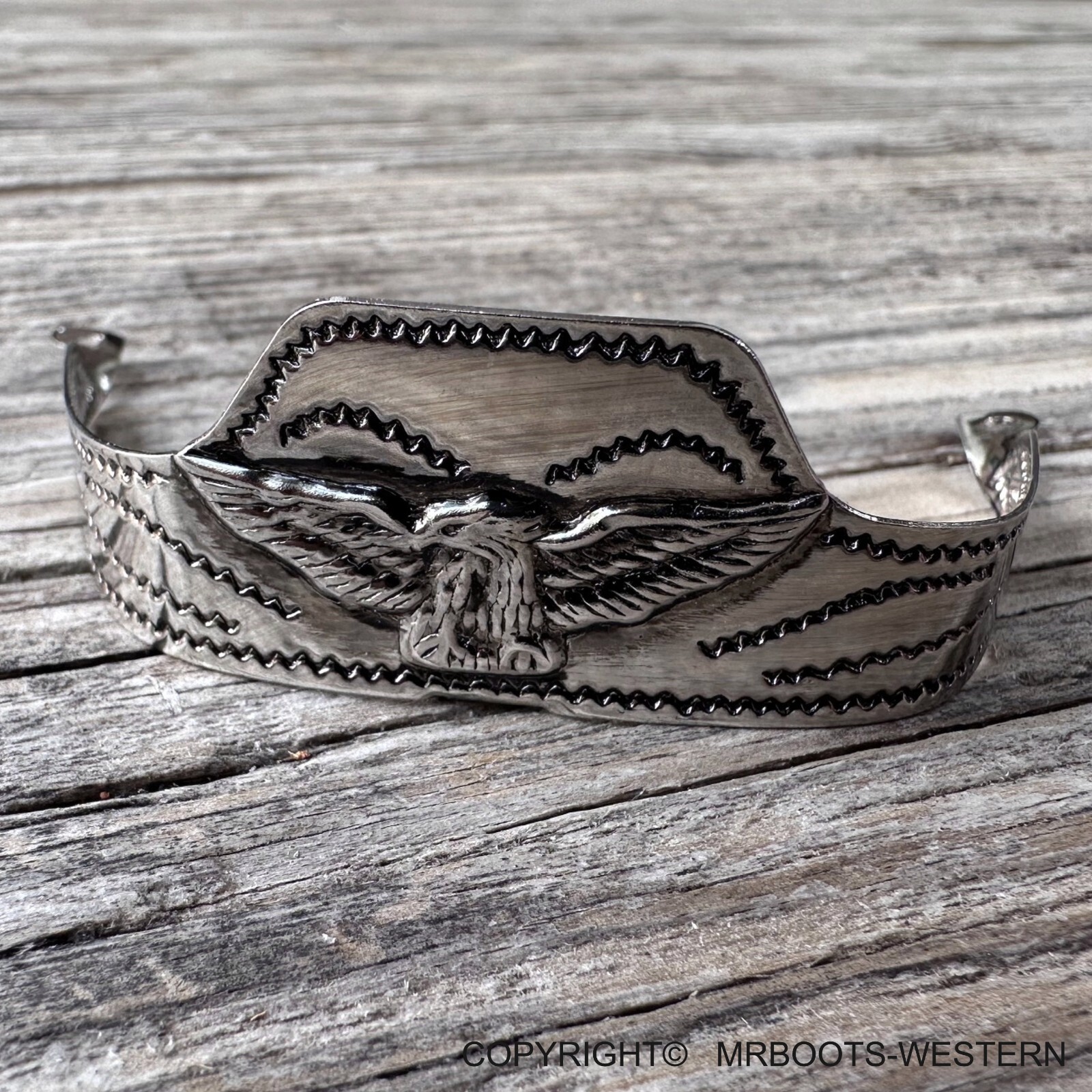 ALM-107TN-E Cowboy Boot Tip Square Toe Nickel & Black with Eagle