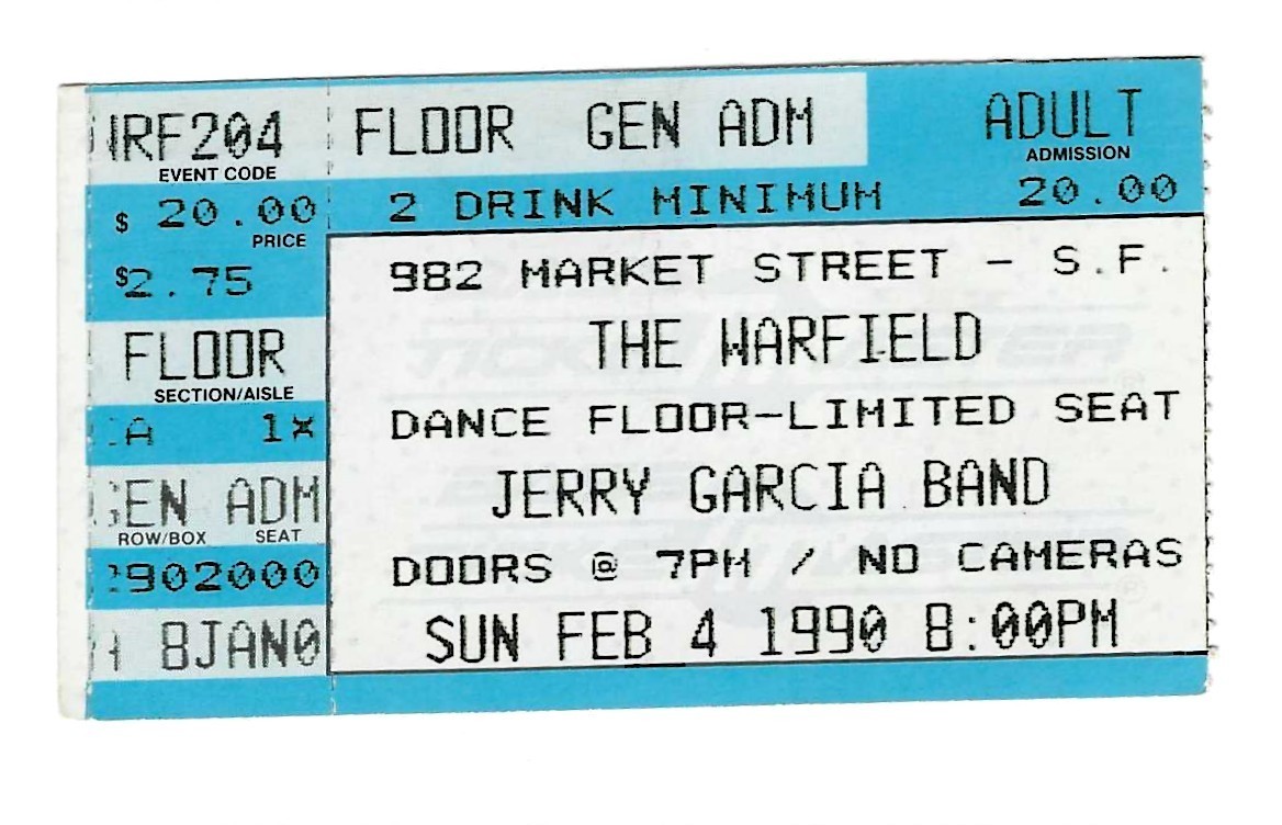 GRATEFUL DEAD TICKET 02-04-1990 THE WARFIELD JERRY GARCIA BAND