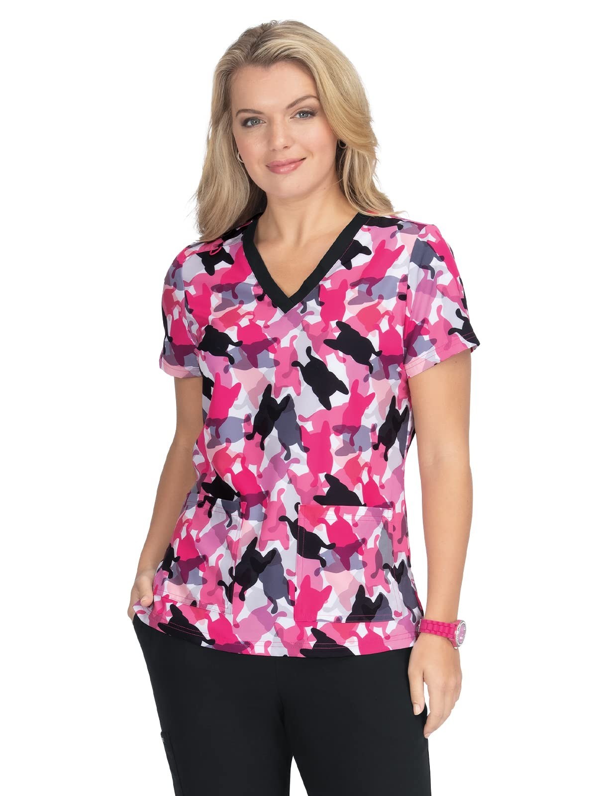 Koi Women's Printed F100PR CFN Nursing Uniform Top Lulu Camo Frenchie Size Large