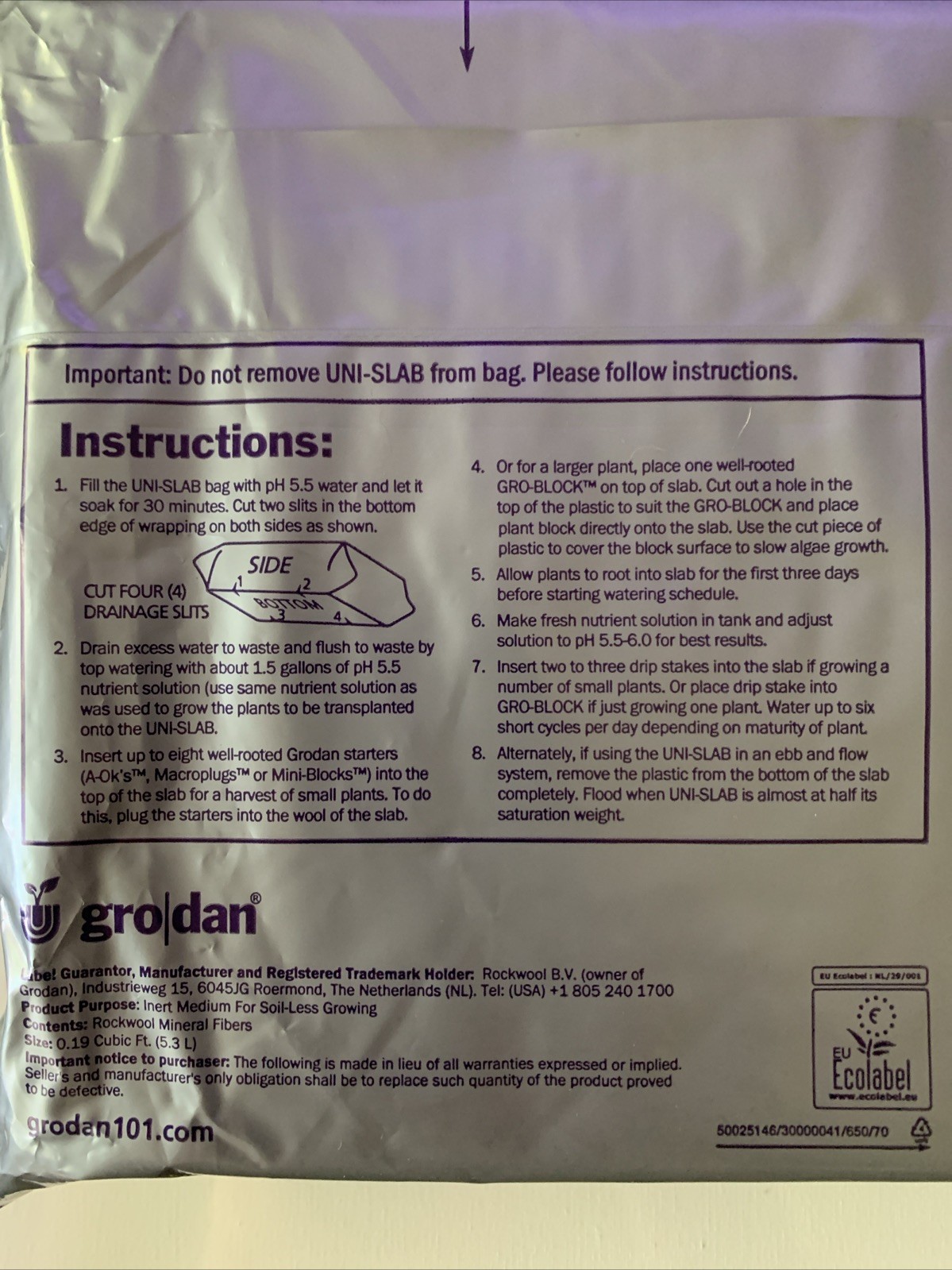 Grodan Uni-Slab Rockwool Mineral Fibers Cube 9.5” x 8” x 4” Hydroponics NEW