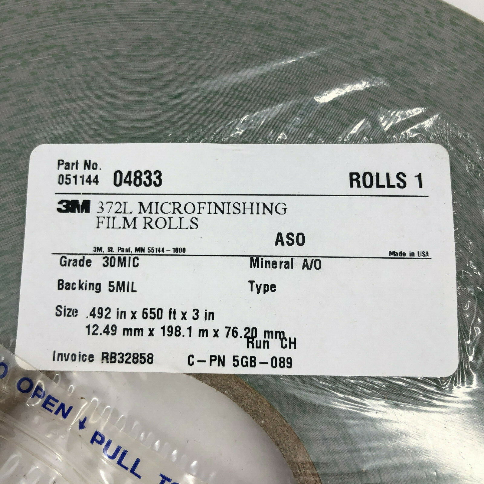 2 Rolls 3M 372L Microfinishing Film Roll .492 in x 650 ft x 3" 30 MIC