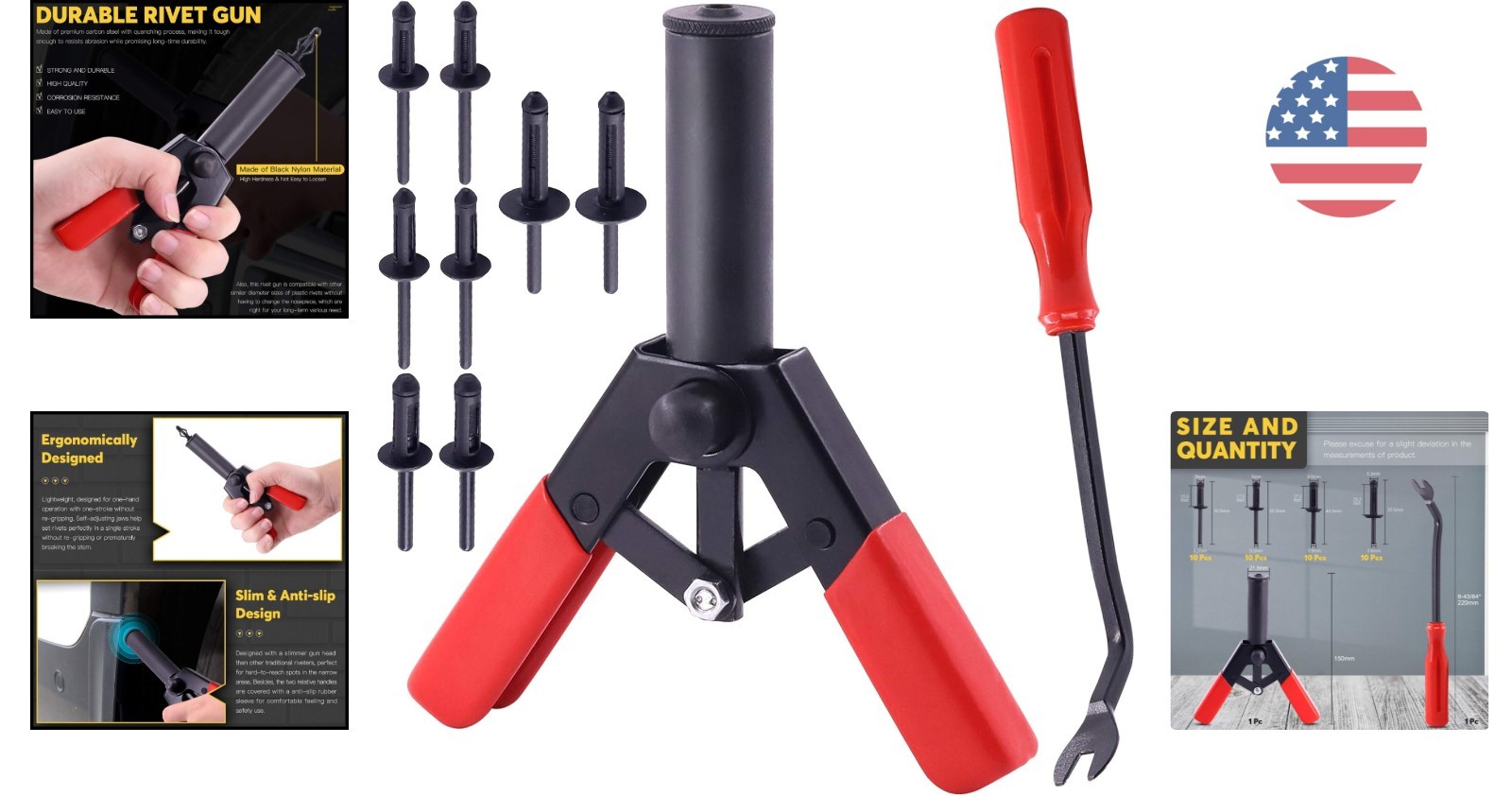 Lightweight Plastic Rivet Gun with 4 Sizes of Nylon Rivets for Easy Handling