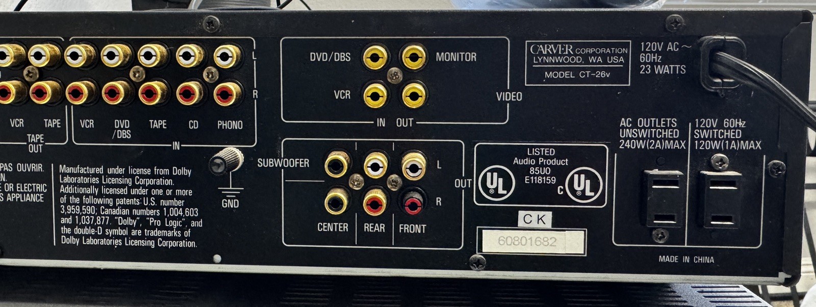 CARVER CT-26v A/V Preamplifier/Tuner