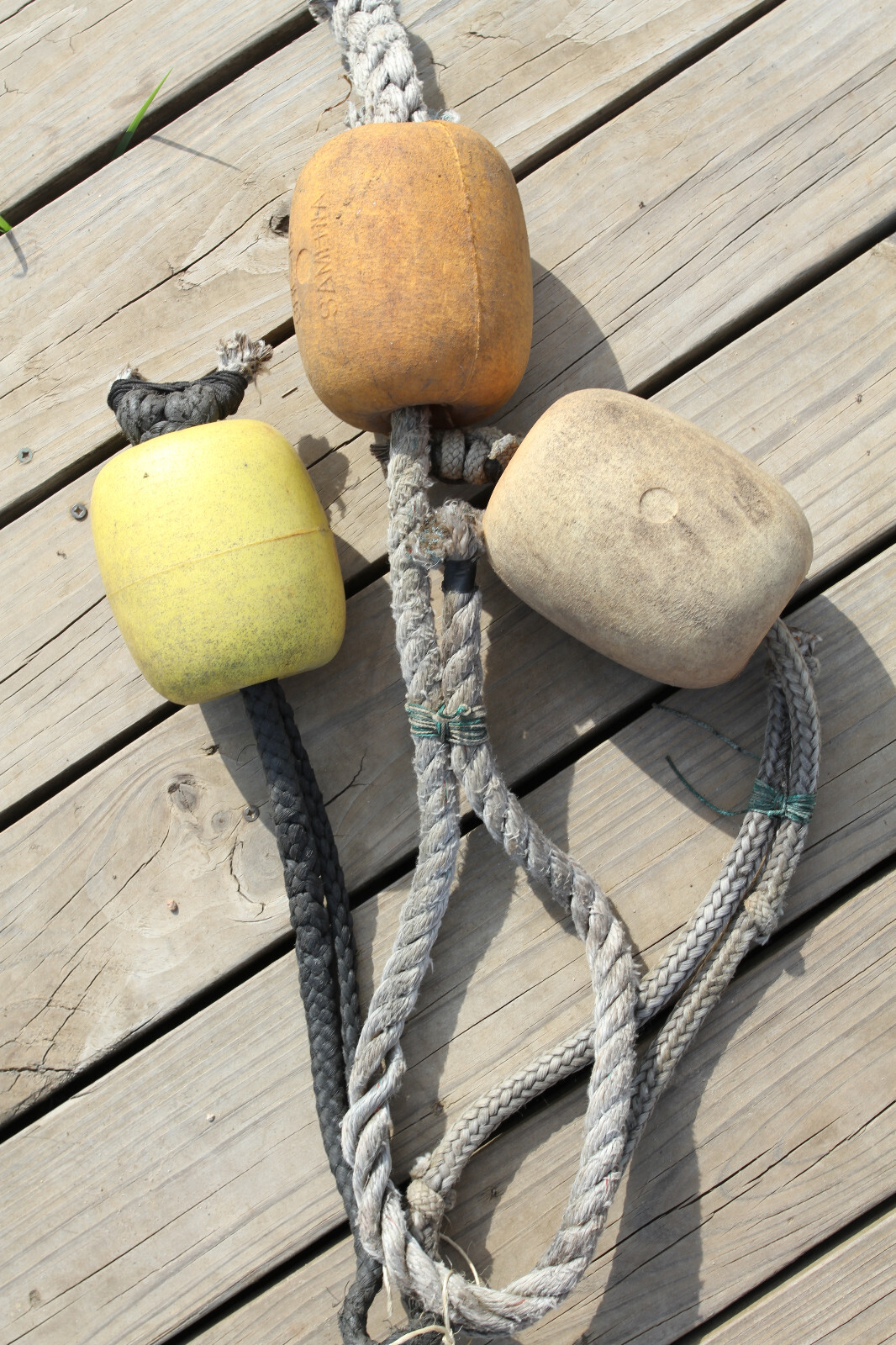 BOUYS ON A ROPE, Costal Wall Decor, 3 Single Floats, Boaters Decor, LTS - 22