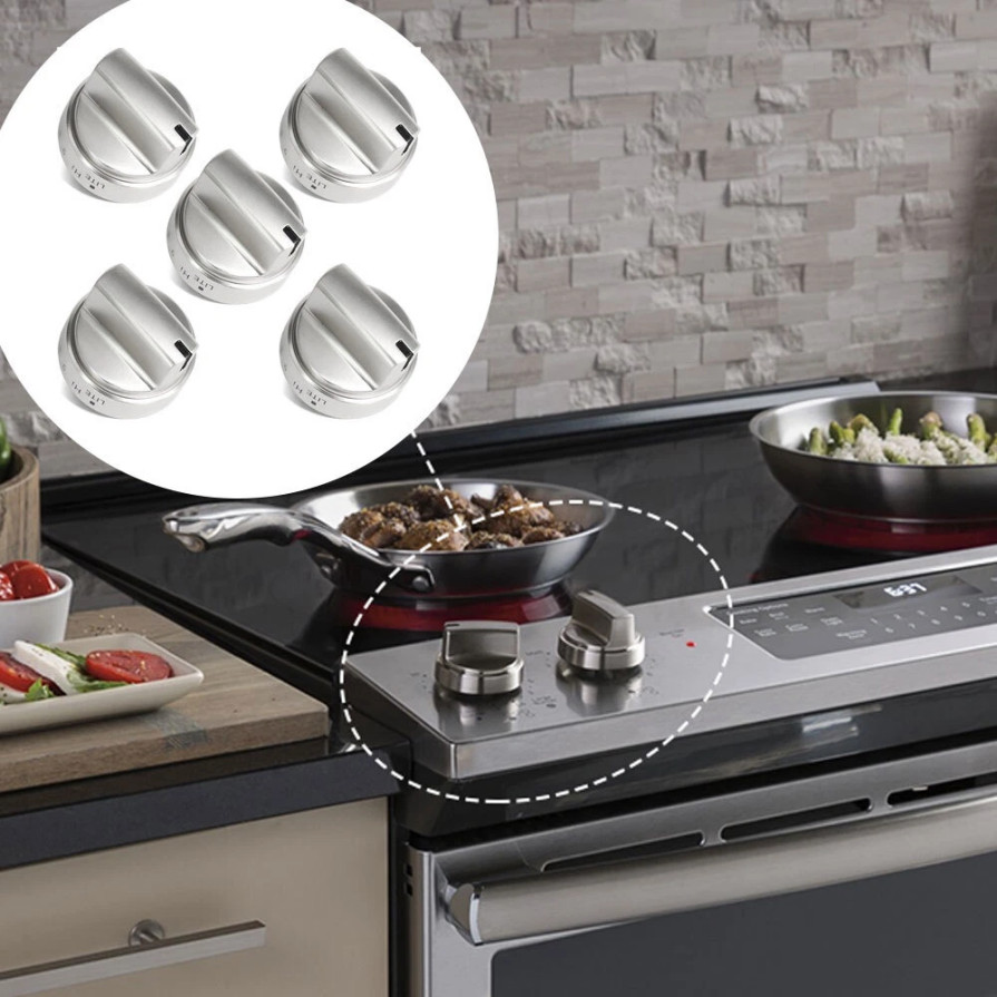 5 Pack Stainless Steel Look Control Knob Kits For GE Gas Range Stove WB03X24818
