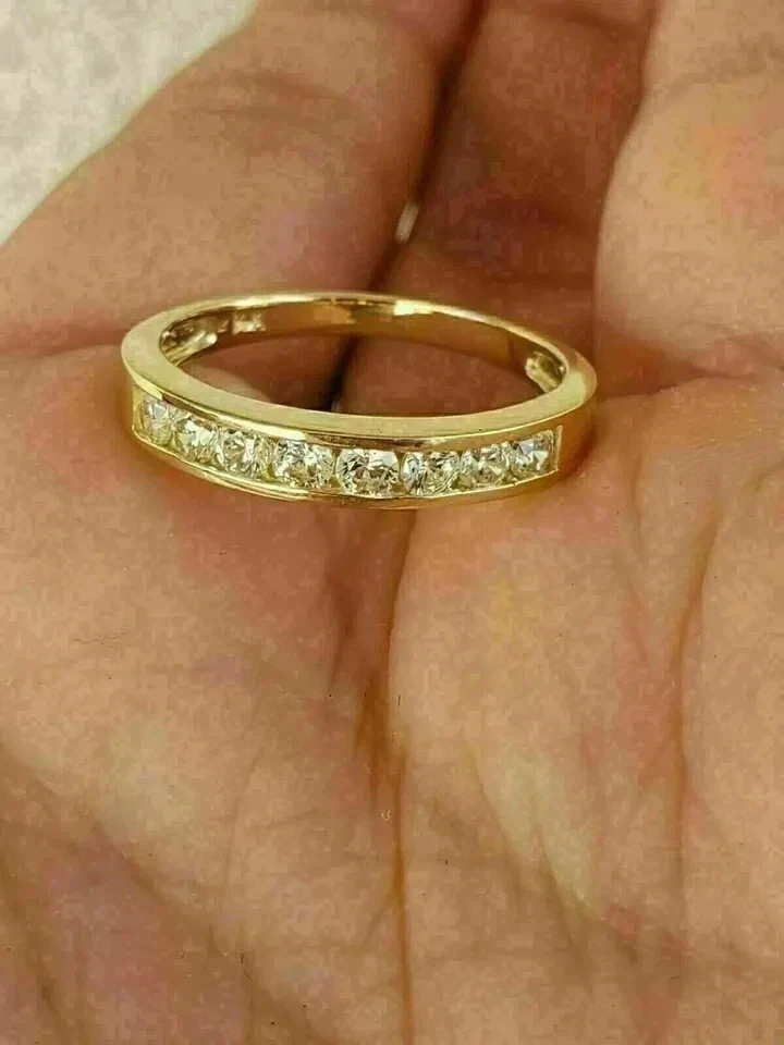 2.00 Ct Round Cut Natural Diamond Eternity Wedding Band 18K Yellow Gold Size 7 8