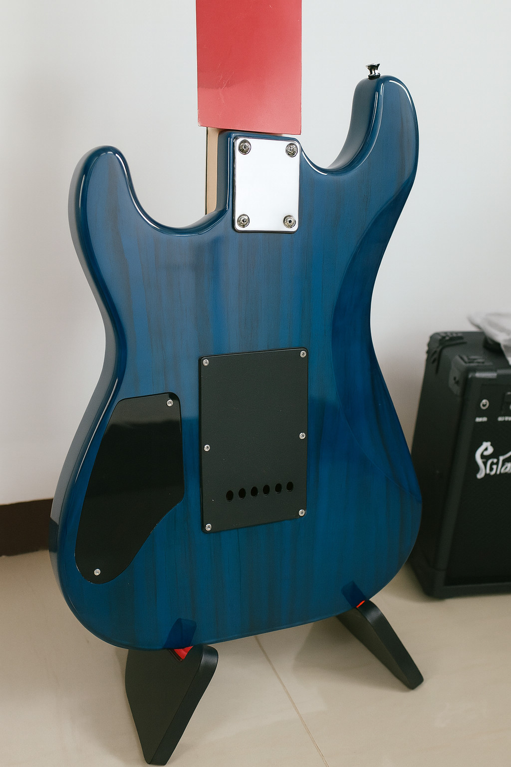 Full-Size Blue Electric Guitar Starter Package with 20-Watt Amp and Accessories