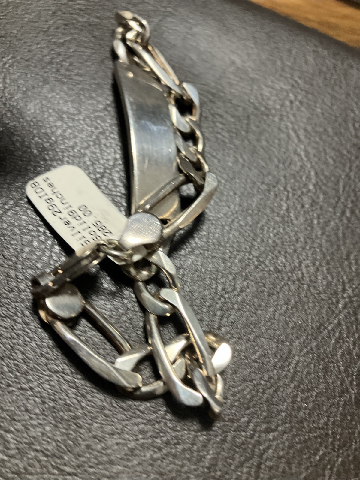 Sterling Silver 925 Figaro ID Men’s Bracelet 29 Grams 9 Inches Natural Patina