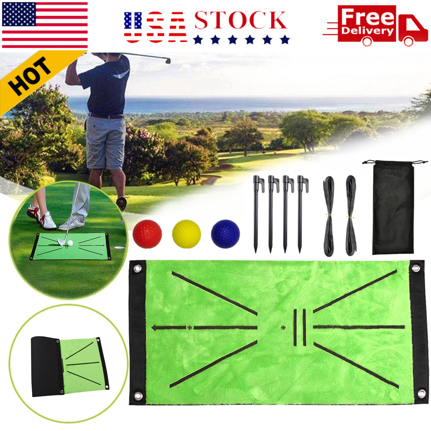 Velvet Golf Training Mat Swing Detection Practice Training Hitting Aid Game Pad