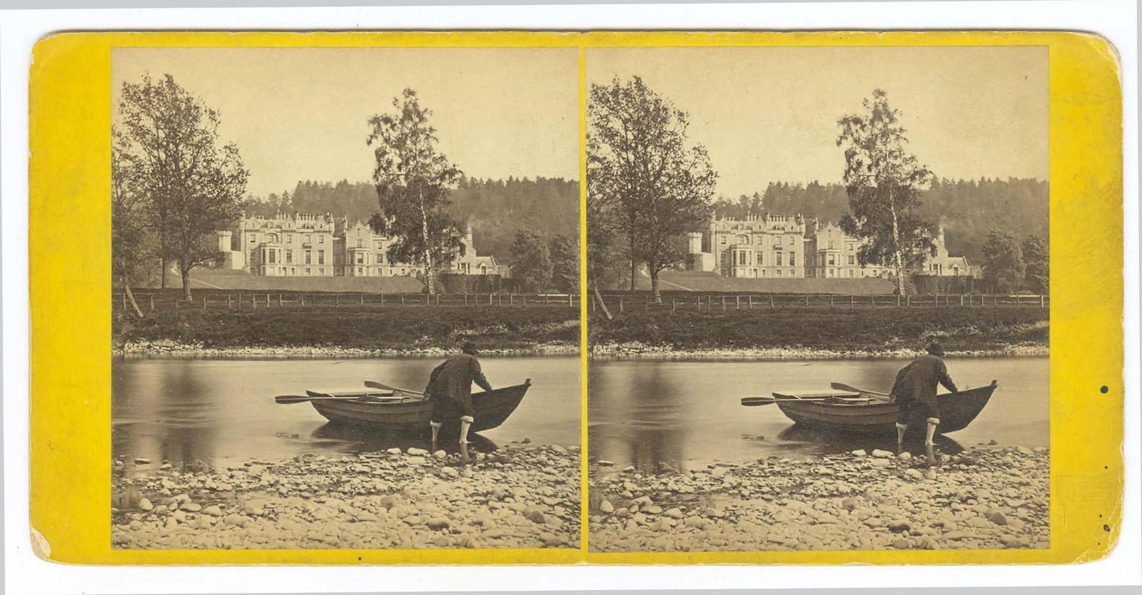 G2110~ SCOTLAND – Boat on Tweed/Abbotsford – 1860s Stereoview- GW Wilson