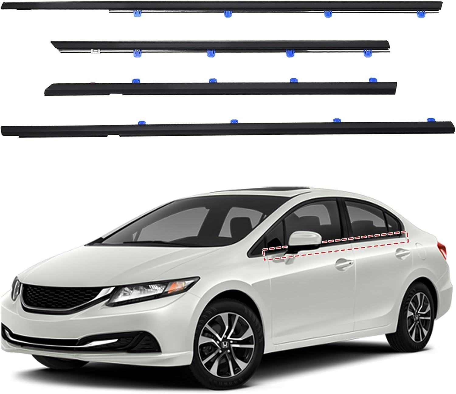 4 Pzs Moldura Exterior Ventana Sello Impermeable para Honda Civic 2012-2015