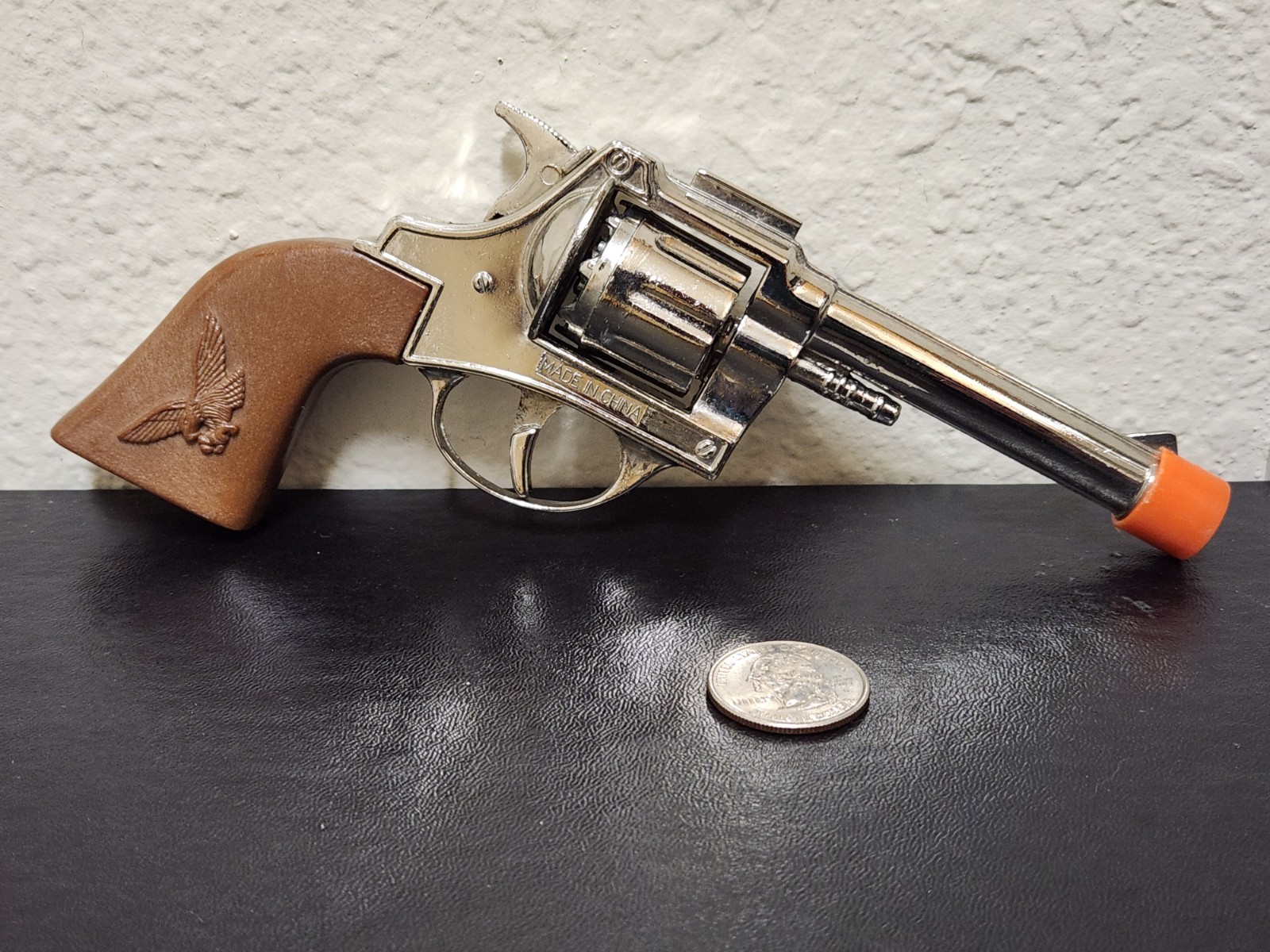 Vintage Schylling Diecast Toy Cap Gun With Holster and Eagle Grips
