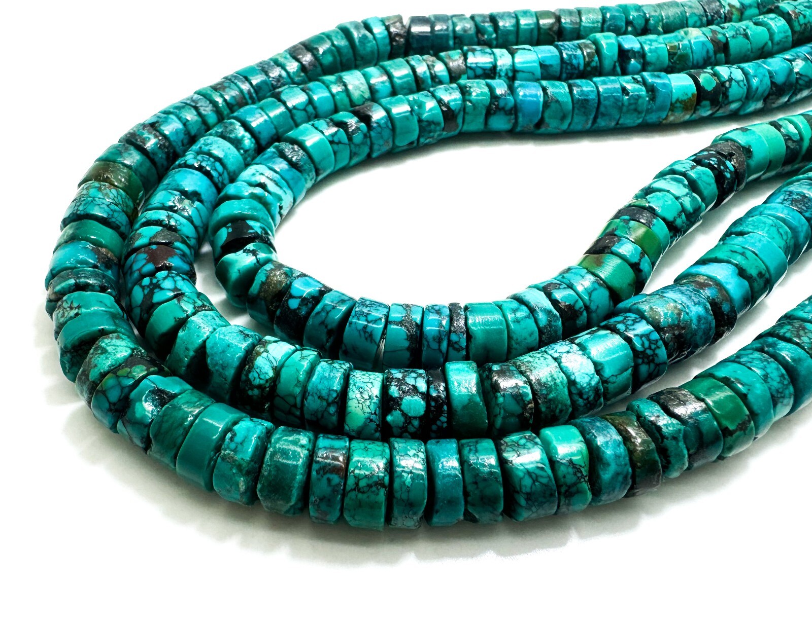 Natural Blue Turquoise Rondelle Smooth Round Gemstone Beads - RD09