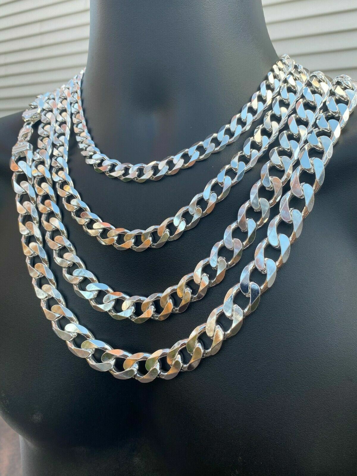 Real Solid 925 Sterling Silver Miami Cuban Chain Necklace Or Bracelet ITALY Curb