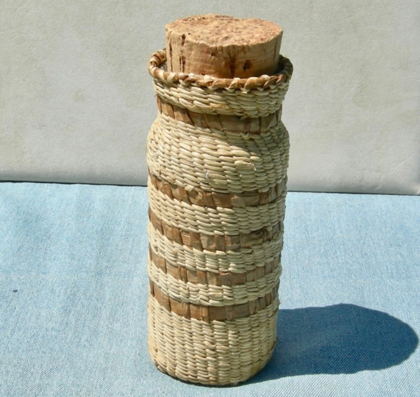 antique PACIFIC NW NATIVE AMERICAN NOOTKA, MAKAH HANDMADE BASKETRY GLASS JAR
