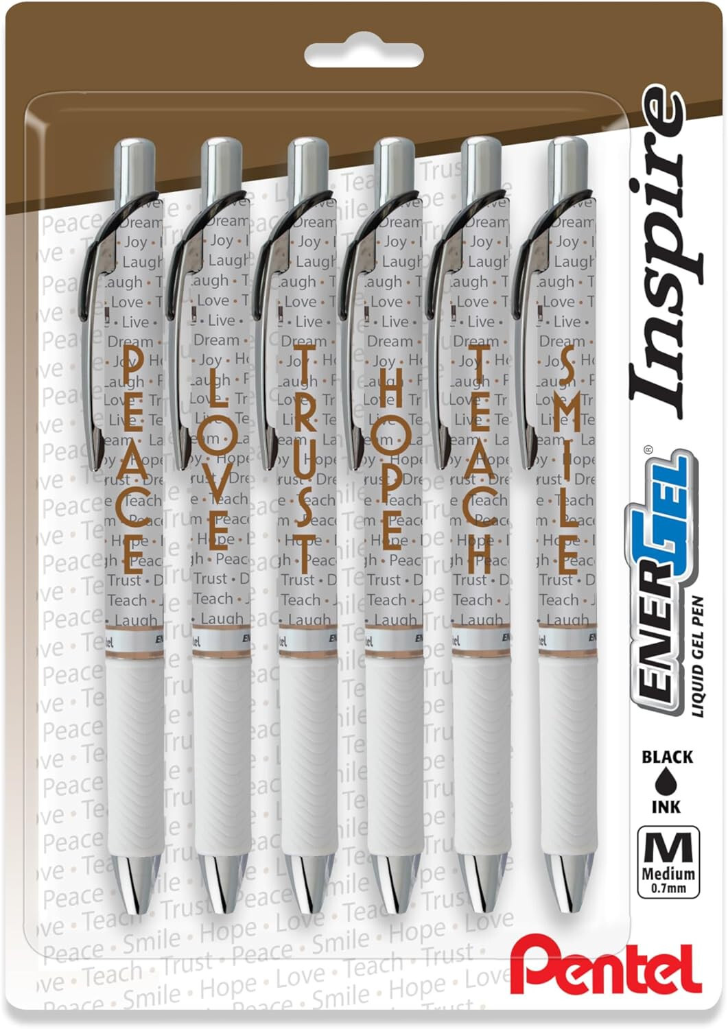 Pentel® EnerGel™ Inspire Pens, Medium Point, 0.7 mm, Black Ink, Pack of 6 pens