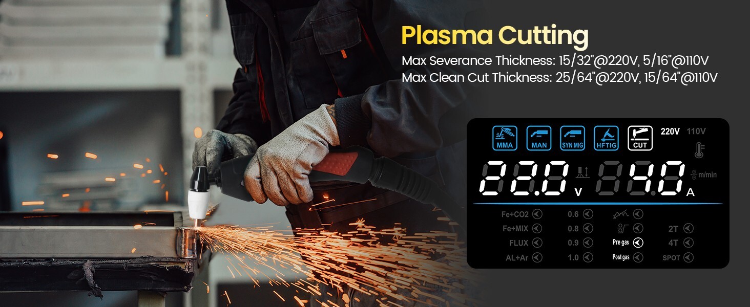 6 in1 MIG/CUT/TIG/MMA Welder 220V 250A Gas/Gasless Welding Machine Plasma Cutter