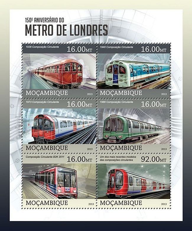 LONDON UNDERGROUND Metro Subway Railway Train MNH Stamp Sheet (2013 Mozambique)