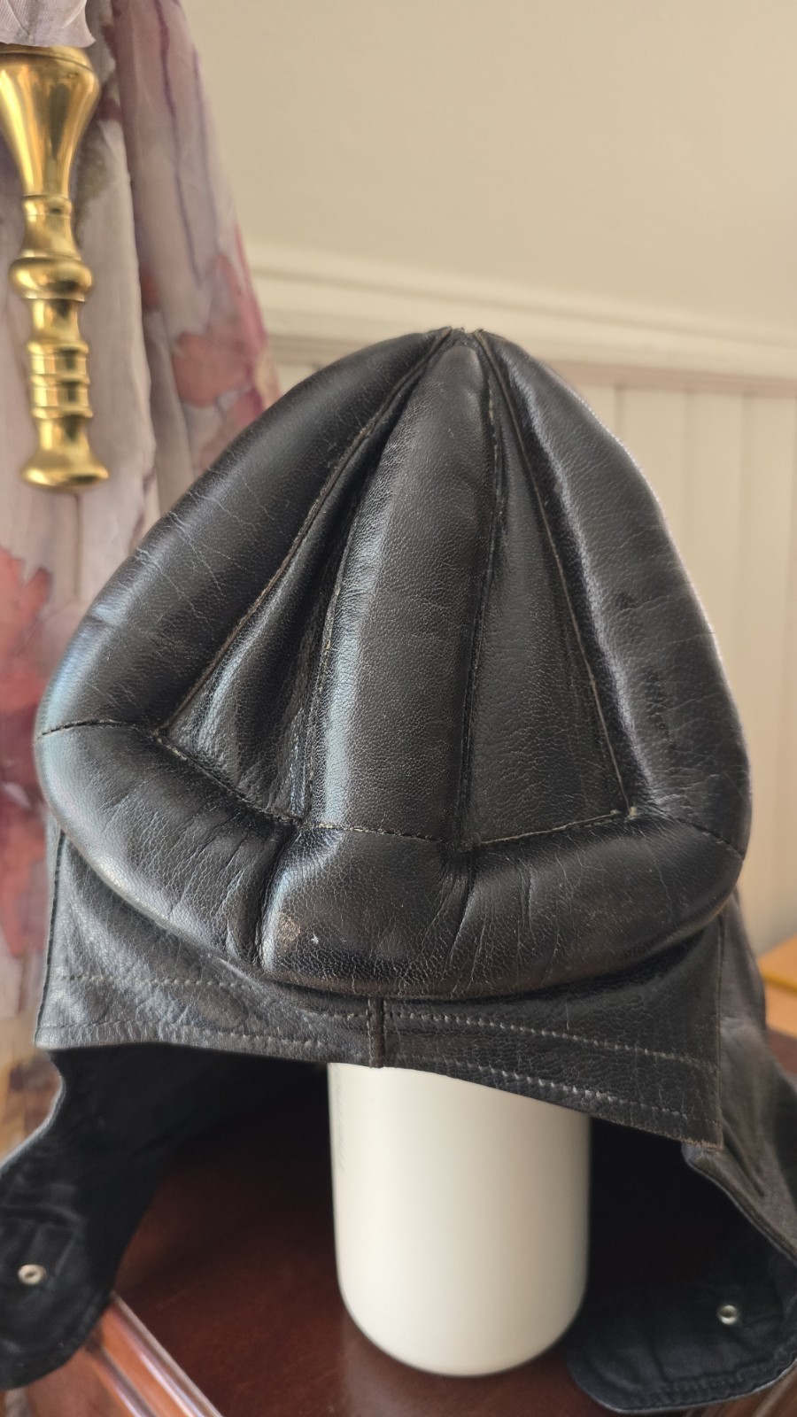 Leather Padded Helmet Flight Or Motorcycle Cap Ear Covers LARPING Cosplay Pilot