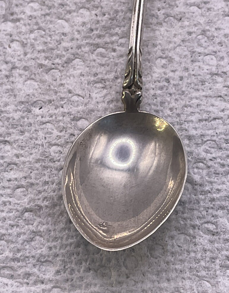 ANTIQUE .835 SILVER HAMBURG PORCELAIN SHEILD SOUVENIR SPOON 4 1/4”