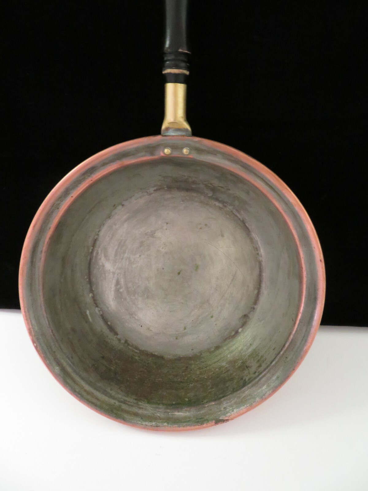 Vintage Copper Tin and Brass W/ Wood Handle Fry Pan