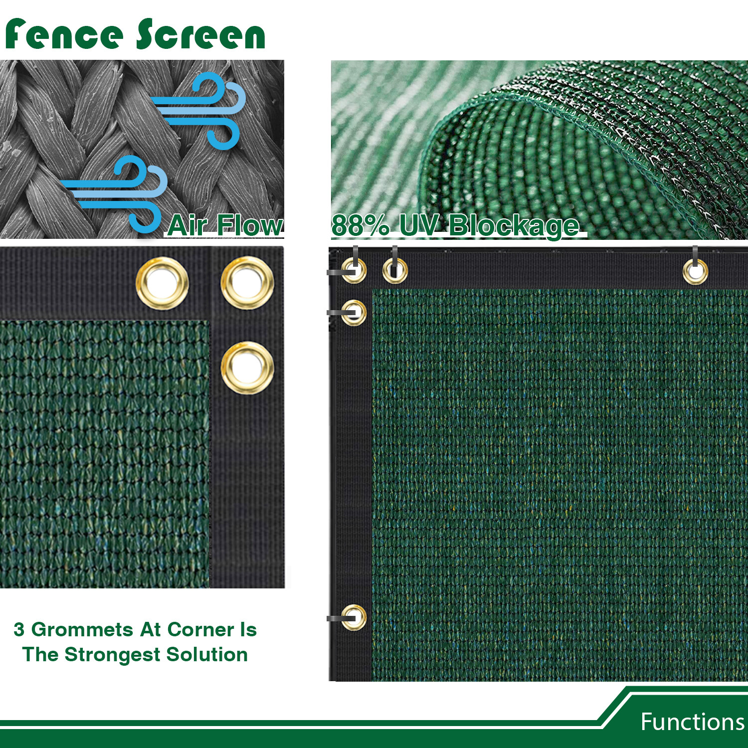 4' 5' 6' 8' tall Fence Privacy Screen Shade Cover Windscreen Mesh Garden-Green