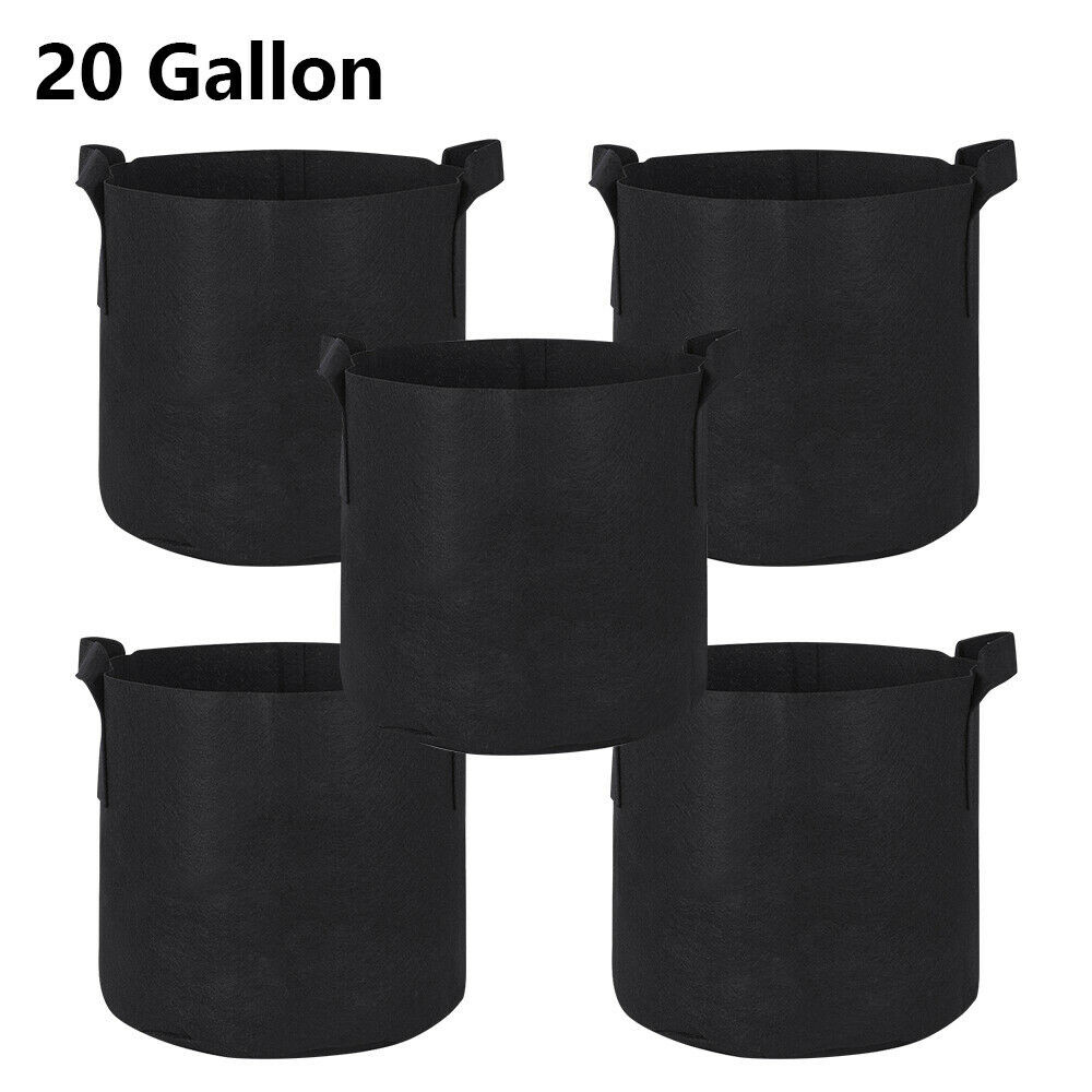 Plant Grow Bags 20 Gallon 5 Pack Fabric Pots 300G Thick Nonwoven Fabric Black