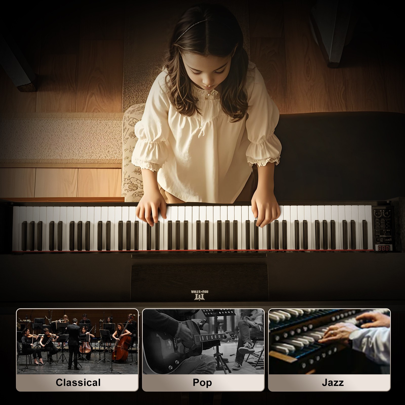 Black Full Size 88Key Weighted Hammer Action Digital Piano Keyboard with 3-Pedal