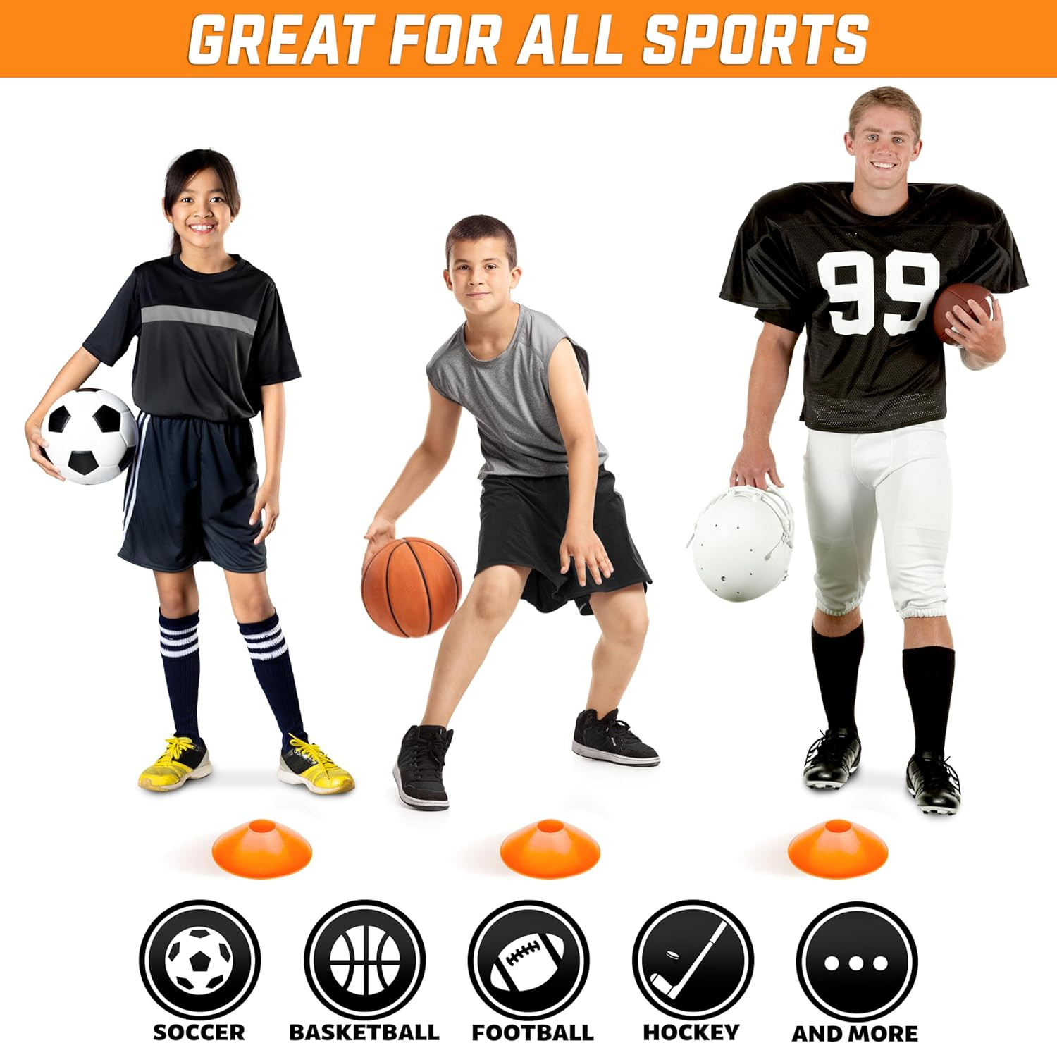 Premium Sports Cones for Agility Training and Drills - 20 Pack with Tote - Orang