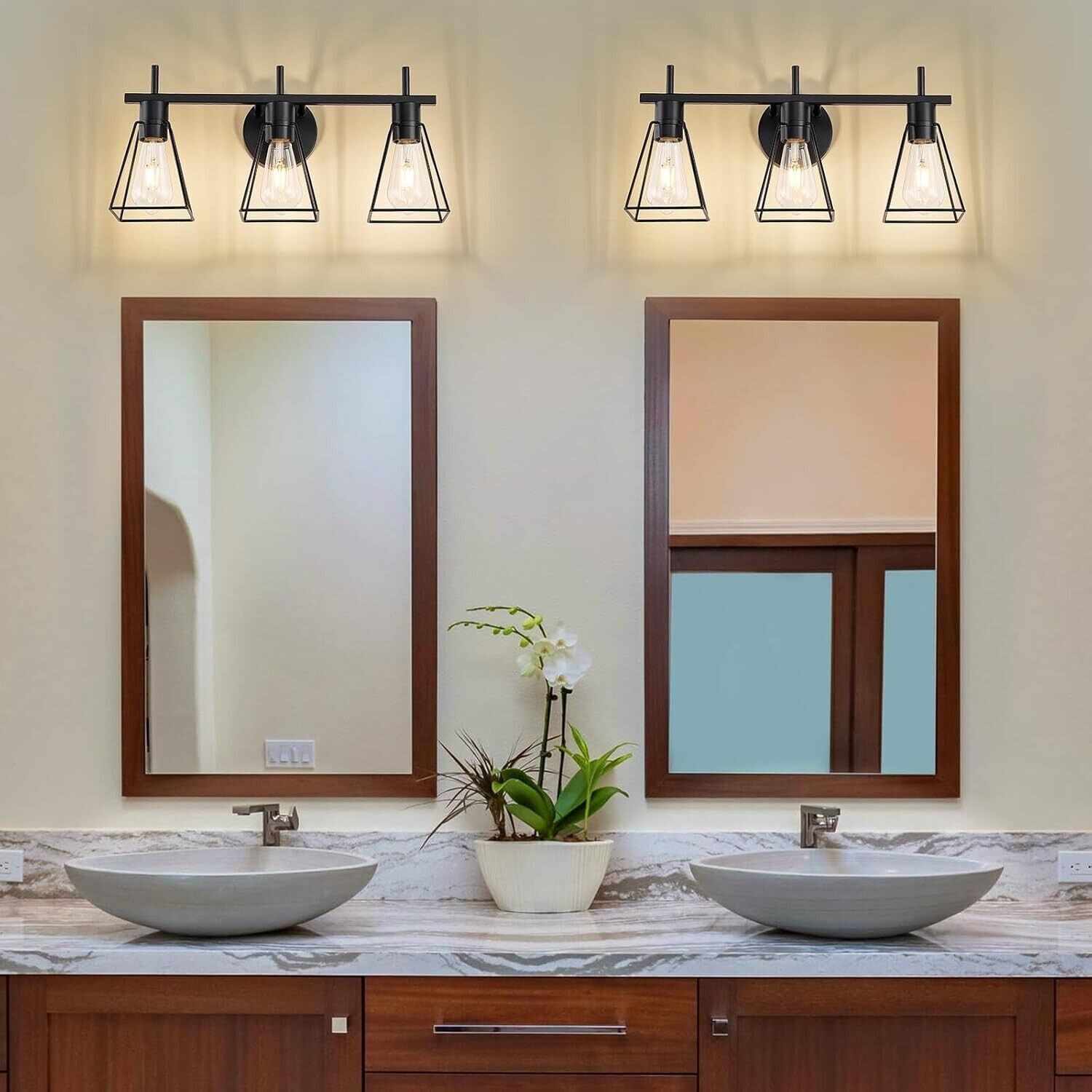 Farmhouse Bathroom Light Fixtures: FonmYim Black 3-Light Vanity, Rustic Wall Sco