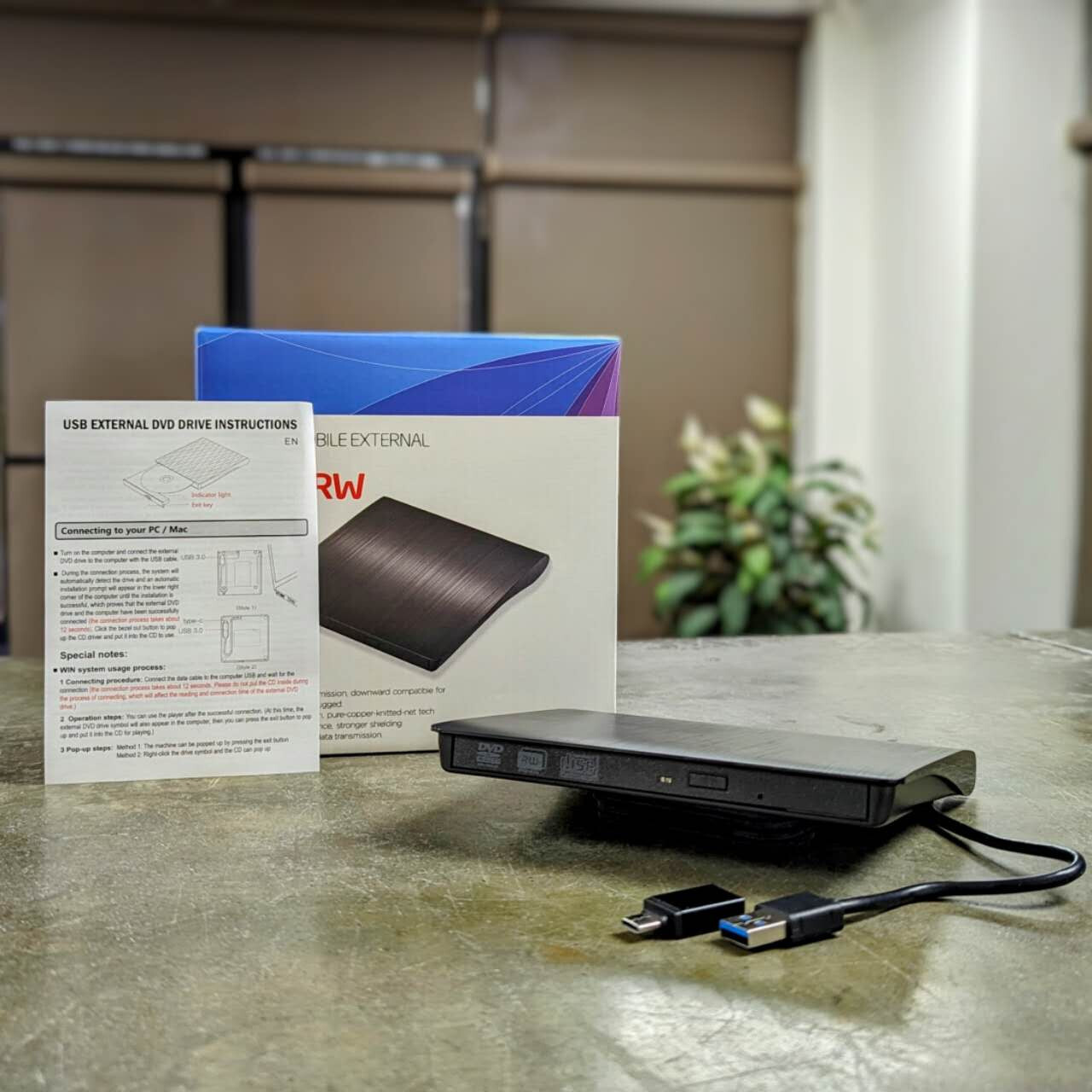 CD DVD RW External Drive USB 3.0 Writer Burner Player Black For Apple & PC