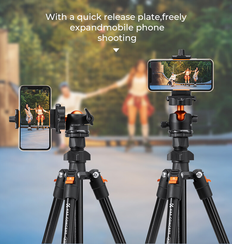 K&F Concept 64" Lightweight SLR Camera Tripod w/ 360° Ball Head & Cellphone Clip